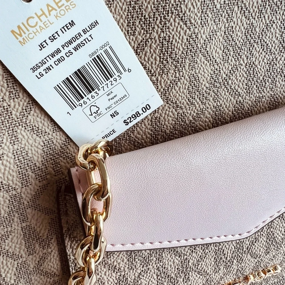 MICHAEL KORS JET SET ITEM POWDER BLUSH LG 2N1 CARD CASE & WRISTLET